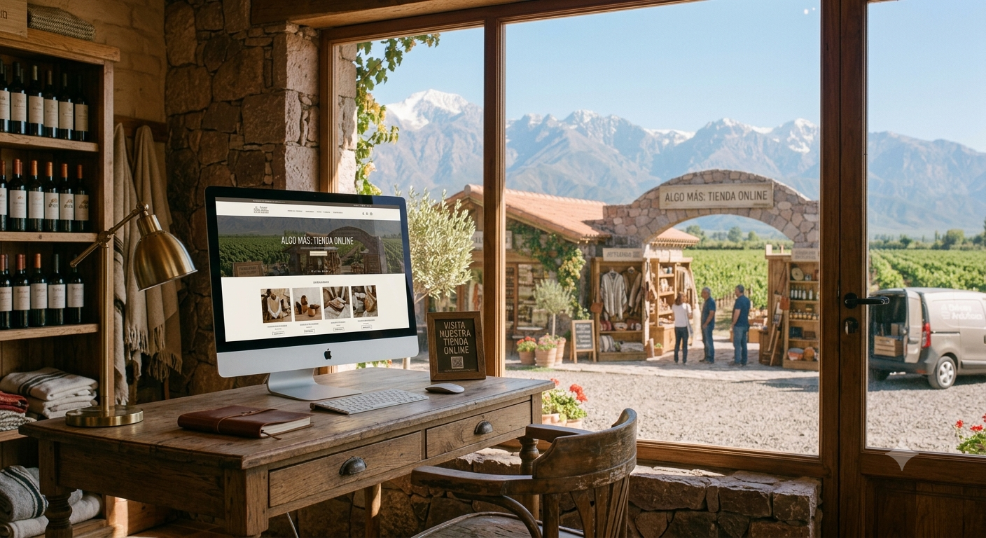 Crear una tienda online en Mendoza con fondo de montañas y viñedos